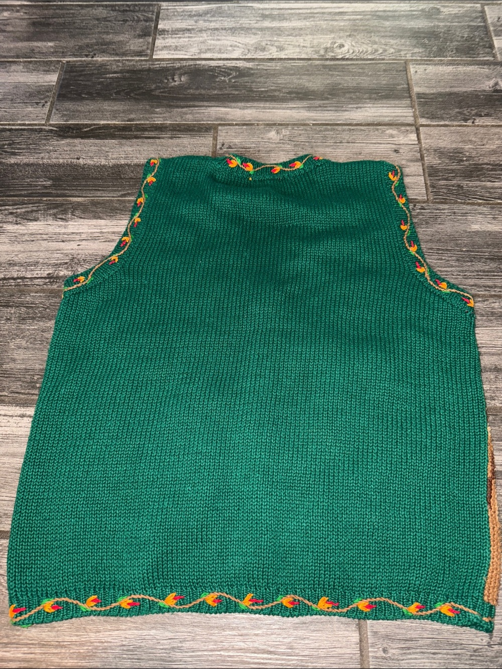Hand-Knit Green Autumn Farm Scene Sweater Vest - Picture 4 of 4